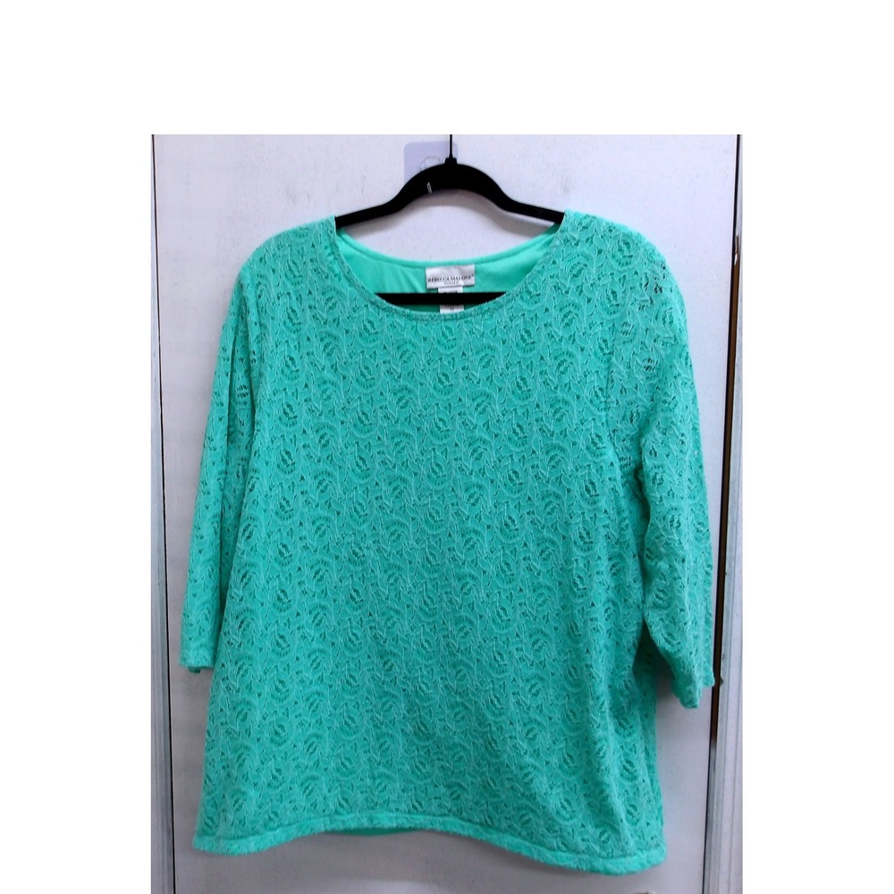 Rebecca Malone Mint Green Crochet Lace Short Sleeve Blouse Size 1X /#26345